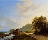 A Summer Landscape With Travellers On A Path by Barend Cornelis Koekkoek